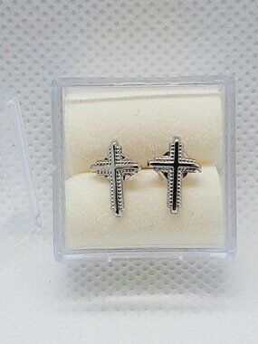 NEW 14kt white gold minimalist cross post earrings